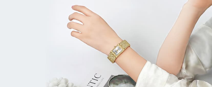 BOFAN Gold Watches for Women Luxury Ladies Quartz Wrist Watch with Stainless Steel Bracelet,Waterproof,Casual Fashion Square Dial.Band Adjustment Tool Included