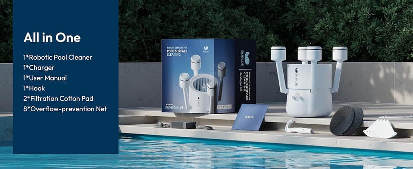 (2026 Upgrade) BUBLUE F10 Pool Surface Skimmer Robot,Robotic Pool Skimmer with App Control,Powerful Suction,5L Filter,Dual Cleaning Modes, AI Navigation,Ideal for In-Ground & Above-Ground Pools,White