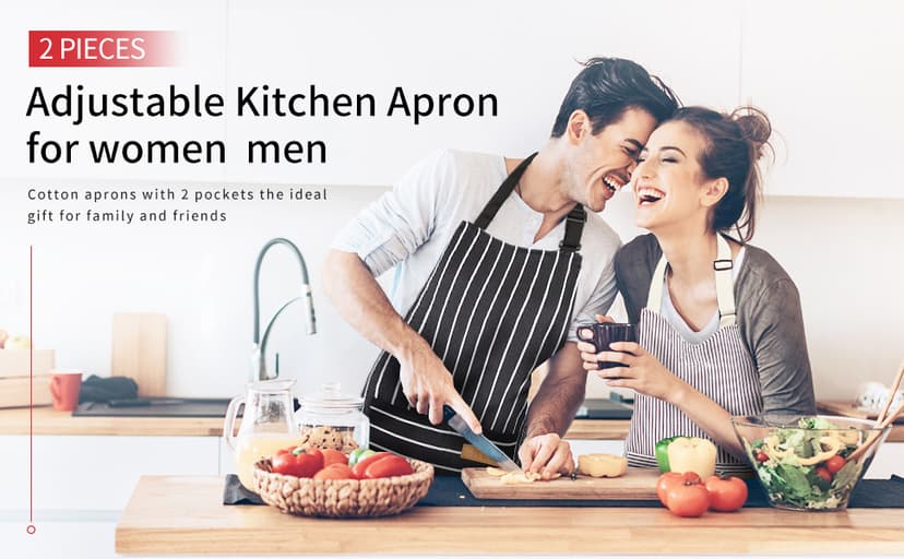 NLUS 2 Pack Kitchen Cooking Aprons, Adjustable Bib Soft Chef Apron with 2 Pockets for Men Women(Black/Brown Stripes) B08F79GXXM