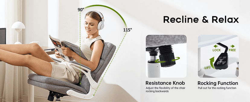amseatec Office Chair Adjustable Desk Chair Mid Back Executive Comfortable Fabric Ergonomic Back Support Home Computer Chair with Padded Flip-up Armrest Swivel Wheels (Beige)