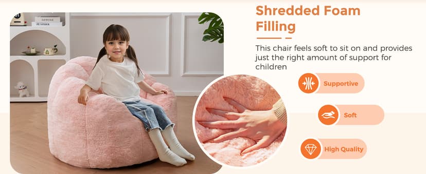 MAXYOYO Kids Bean Bag Chair, Floral Shaped Bean Bag Sofa, Plush Faux Fur Toddler Couch with Petal Backrest for Boys Girls, Stuffed Cozy Sofa for Nursery, Bedroom, Pink