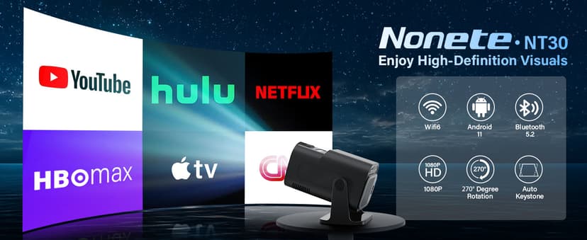 【Built-in Apps】Projector 1080P Full HD, 4K Projector with 270° Rotation,Portable Projector WiFi 6 & Bluetooth 5.2 Support,Featuring Auto Keystone Correction,HDMI/USB Connectivity Projector Black