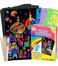 ZMLM Scratch Paper Art-Crafts Gift: 2 Pack Rainbow Notebooks Supplies Toys Easter Basket Stuffers for 3 4 5 6 7 8 9 10 Years Old Girls and Boys Kids Birthday Party Games (Pink)