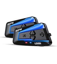 LEXIN B4FM Motorcycle Bluetooth Headset, 10 Riders Helmet Bluetooth Intercom, Universal IP67 Communication Systems with Music Sharing, Noise Cancellation, FM Radio, Fit for Snowmobile, 1 Pack