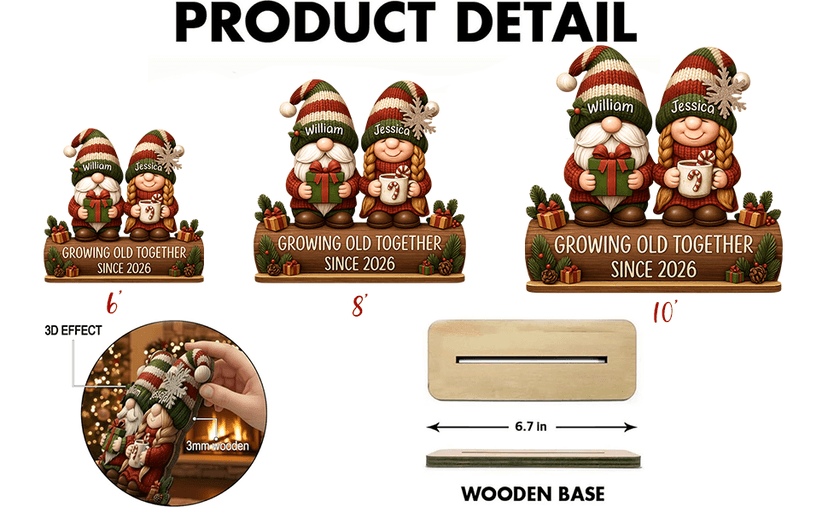Personalized Growing Old Together Christmas Wooden Plaque, Custom Couple Figurine Gift, Festive Holiday Home Decor, Romantic Keepsake for Husband Wife, Grandparents, Anniversary Christmas Gift