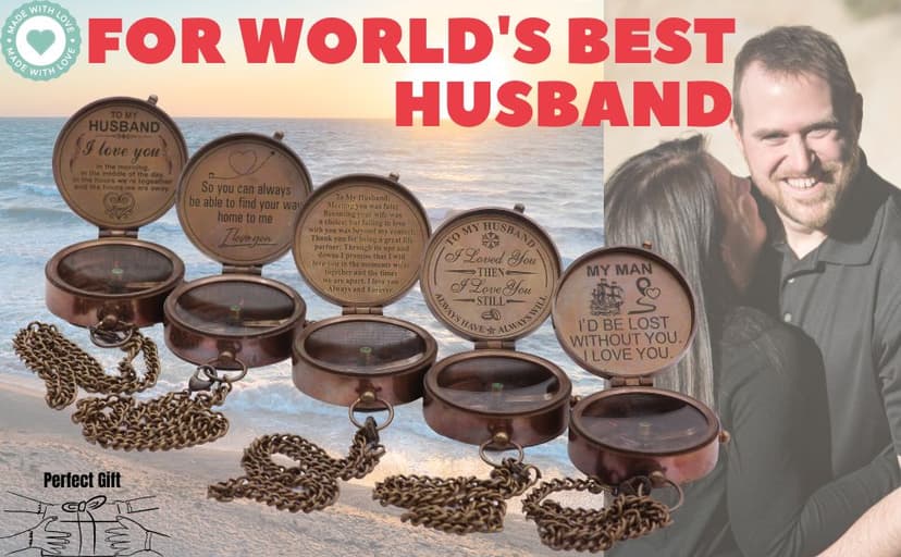 RII to My Husband I Love You, Brass Compass Engraved Gifts for Men, Bronze Gifts for Men, Romantic Gifts for Him/Her, Keepsake Gifts for Husband, 5th/25th 50th Wedding Gift Ideas