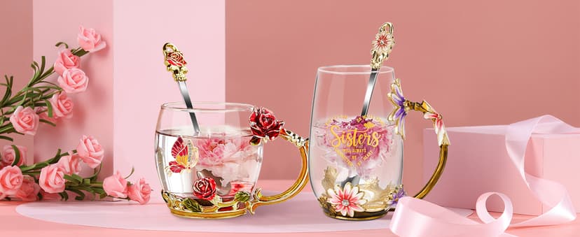 OEAGO Gifts for Mom Women Stocking Stuffers for Women Christmas Glass Coffee Enamels Mug Valentines Gifts for Her Girlfriend Wife Best Birthday Valentine's Mothers Day from Daughter Son Tea Cup