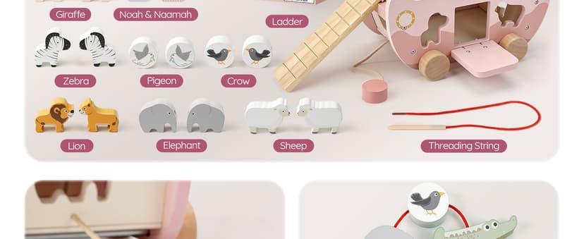 Montessori Educational Toy, Animal Shape Sorter, Christian Toys for Toddler Boy 1-3 Years Old, Christmas Birthday Gift Joyreal Pink Wooden Noah's Ark Toy for 1 Year Old Baby Girl Baptism Gifts B0GCYH2DBZ