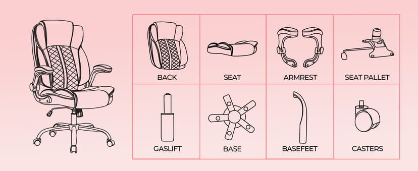 400lbs Executive Office Chair with Flip-Up Armrests, Big and Tall Computer Chair for Heavy People, Heavy Duty Ergonomic Comfy Chair, Breathable PU Leather (Pink)