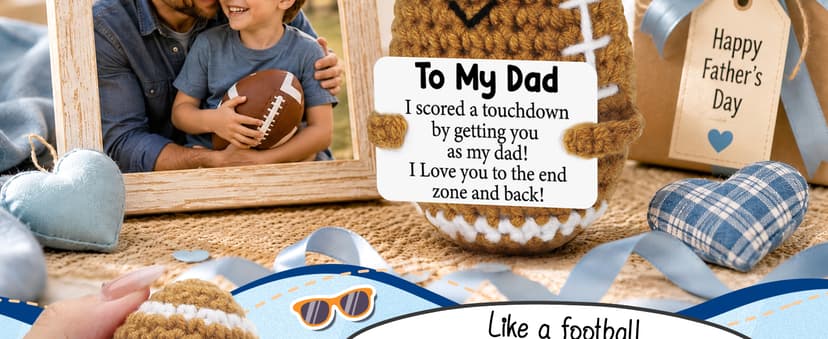 Dad Gifts from Daughter Son Wife, Positive Handmade Crochet Dad Birthday Gift, Funny Cute Small Gifts for Dads, I Love You Girl Papa Gift Idea, Unique Doll for Step-Dads Football