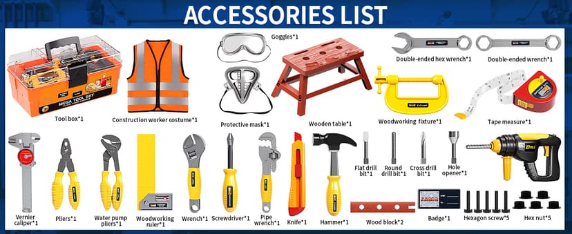 Deejoy Tool Set with Tool Box & Electronic Toy Drill, Pretend Play Kids Construction Kits for Kids Ages 3-5 Years Old, Toddler Boy Toys(Orange)