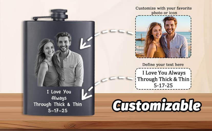 Customized Liquor Flask Gifts for Grandpa Men Him Dad Husband Fathers Day Christmas Groomsman Custom Flask for Men Personalized Engraved Hip Flasks with Photo Text 8 Oz B0FGJRKCB3