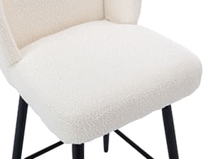 Modern Counter Height Bar Stools Set of 2, 26 Inch Faux Sherpa Upholstered Bar Stools with Back, 18" Seat Wide Island Stools with Black Metal Frame for Kitchen Counter/Breakfast Bar/Restaurant, White