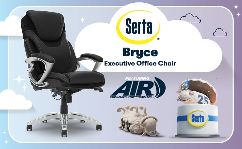 Serta Bryce Executive Office Chair - Ergonomic Computer DeskChair with Lumbar Technology - Adjustable Height - Memory Foam Body Pillows - 360° Swivel Rolling Base - Bonded Leather - Black