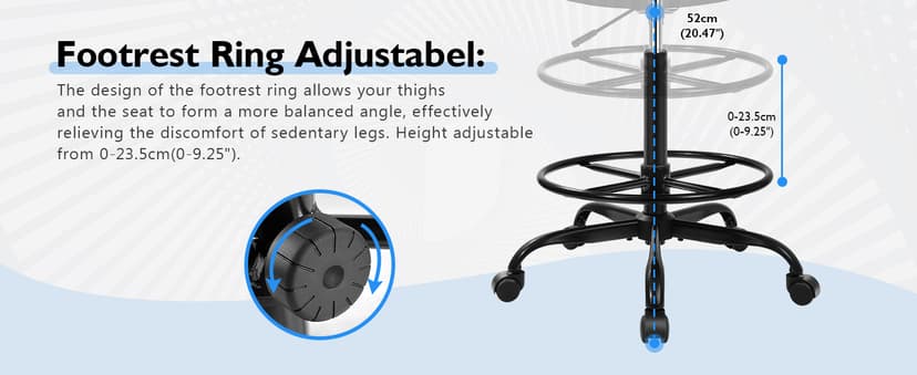 Primy Drafting Chair Tall Office Chair with Flip-up Armrests Executive Ergonomic Computer Standing Desk Chair with Lumbar Support and Adjustable Footrest Ring (Black)
