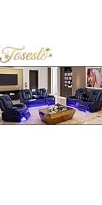 Toseslo Power Reclining Sectional Sofa Set with LED Light,Leather Sectional Couches, Living Room Furniture Sets, Modern Power Recliner Sofa Sets with Cup Holder for Living Room(Brown)