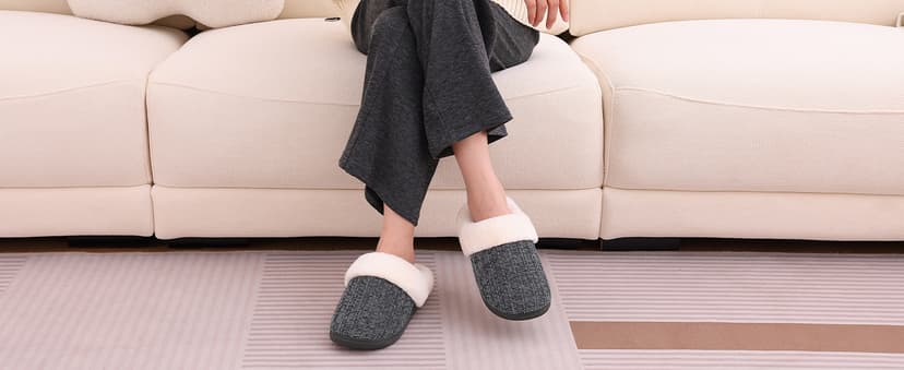 Evshine Warm Knit House Slippers for Women Comfy Wool-Like Lined Chenille Slippers with Memory Foam and Indoor Outdoor Soles