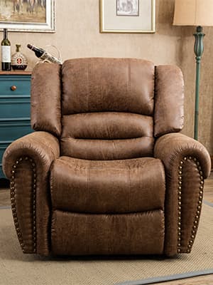 CANMOV Leather Recliner Chair, Classic and Traditional Manual Recliner Chair with Comfortable Arms and Back Single Sofa for Living Room, Nut Brown