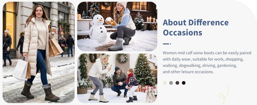 Larwen Womens Snow Boots for Winter: Comfortable Warm Fur Lined Anti Slip Mid-calf Booties for Walking