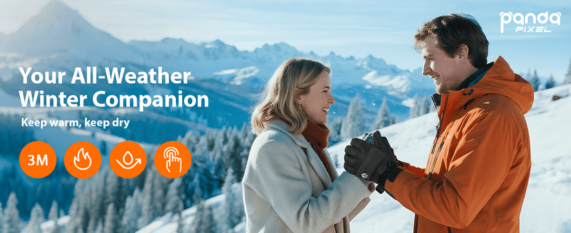 Pixel Panda Mens Winter Gloves Waterproof, Gloves for Cold Weather Extreme Women with 3M Thinsulate and Thick Plush Fleece