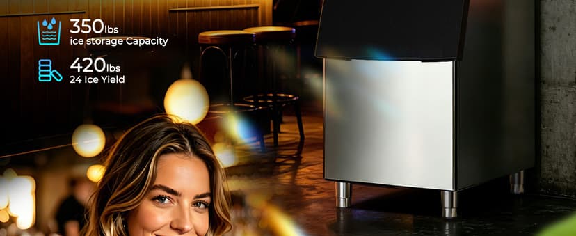 22" Commercial Nugget Ice Maker Machine 420LBS/24H with 350LBS Storage Bin, Nugget Ice Style, Air Cooled Powerfull Compressor, Industrial Nugget Ice Machine for Business