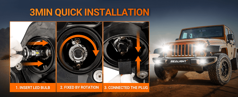 SEALIGHT h7 LED Bulb, 44,000LM 6500K Output Canbus Ready, 900% Brighter H7 Bulbs For Powersports IP68 80000Hrs Lifespan, 1:1 Size 3Mins Installation, 2 Pack