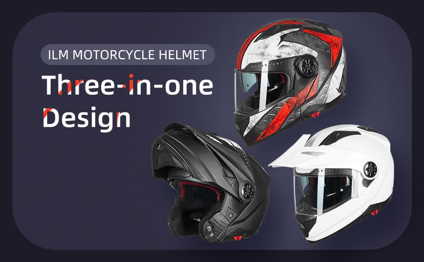 ILM Motorcycle Full Face Modular ATV Helmet Three in One Snowmobile Casco with Pinlock Anti Fog Visor for Men Women DOT Model 909F
