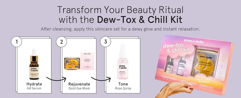 grace & stella Award-Winning Skin Care Set - Birthday Gifts for Women - Travel Essentials with Gold Eye Masks, Hyaluronic Acid Serum & Rose Spray - Bachelorette Party Favors, Teen Girl Gifts - Vegan