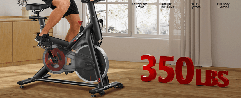 Exercise Bike for Home – 350LB Indoor Cycling Bike, Silent Stationary Spin Bike with App Sync, Adjustable Seat, LCD Monitor, Smooth & Quiet for Cardio Workout