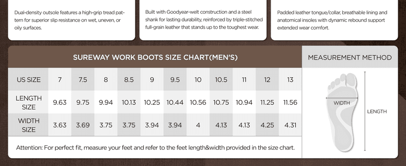SUREWAY Mens Heavy Duty Soft/Composite/Steel Toe Work Boots for Men-Comfortable,GoodyearWelt,Full Grain Leather,6 in Wedge Moc Toe Construction Boots/Shoes