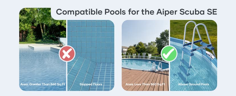 AIPER Scuba SE Cordless Pool Cleaner with 90-Min Runtime, Smart Self-Parking, Lightweight, Pool Vacuum for Above Ground Pools up to 860 Sq.ft