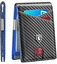 GSOIAX Slim Wallet for Men Rfid Blocking Leather Bifold Front Pocket Carbon Fiber Men's Money Clips Credit Card Holder With Gift Box B09P3QGR1D
