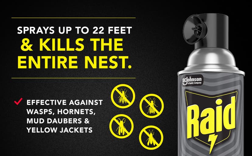 Raid Wasp & Hornet Killer Spray, Kills the Entire Nest, For Paper Wasps, Yellow Jackets, Mud Daubers, and more, 17.5 oz