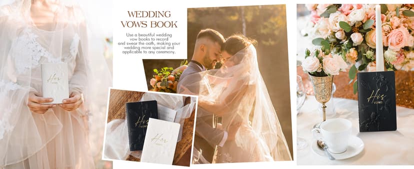 molekaus Vow Books,for Wedding Vow Books Wedding Gift for Bride and Groom Vows Book his and Hers with 28 Pages-5.5 * 3.5 in Wedding Notebook with Gilded Font Set of 2 (White and Black)