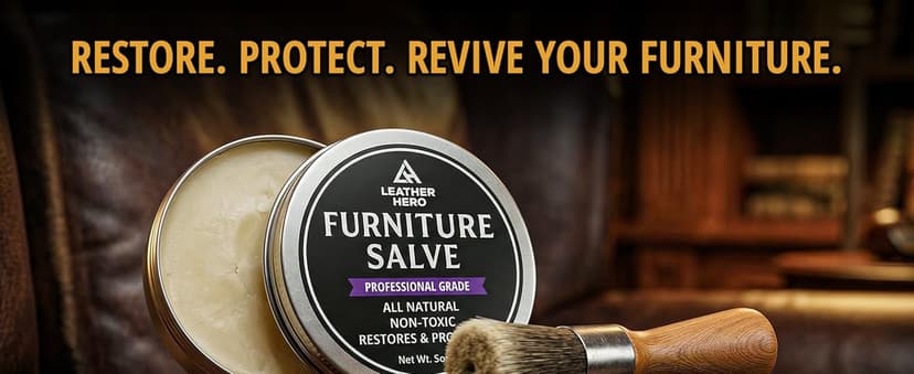 3-in-1 Furniture Salve for Leather & Wood – Polisher, Conditioner, & Restorer for Couches and Furniture- Leather Repair Salve with Brush & Buffing Pad- 5oz