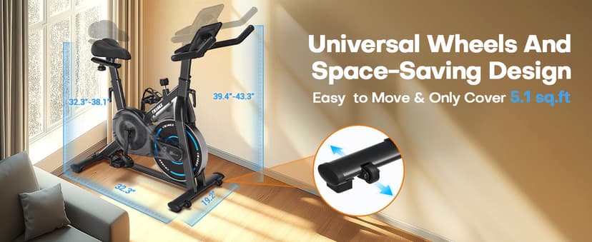 CHAOKE Exercise Bike, Quiet Adjustable Magnetic Stationary Bike for Home Cardio with App Compatible, 350LB Weight Capacity Indoor Cycling Bike with Large Seat, Dumbbell Rack, Pull Cords & LCD Display