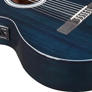 WINZZ AC309CE 39 Inches Cutaway Nylon-string Classical Electric Guitar Build-in Pickup Kit Set Online Lessons, Blue