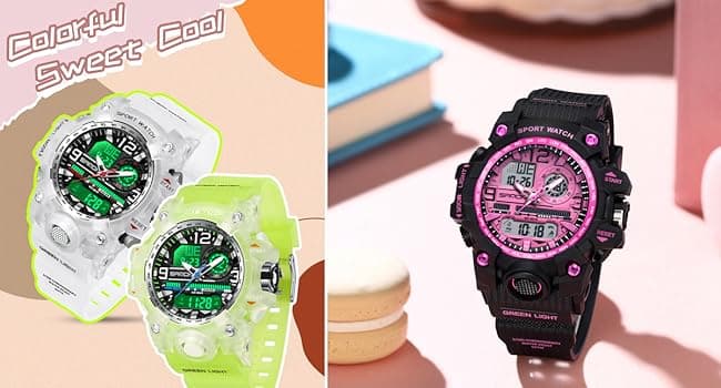 findtime Women's Sport Watch Digital Waterproof Watches Military Watches Analog Outdoor Wrist Watch LED Luminous Alarm Stopwatch Dual Time Wristwatch