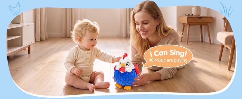 Baby Crawling Toys 40 Songs, USB Rechargeable Moving Toy for Tummy Time, Sensory Play & Baby Shower & 1 Year Old Gifts SAIMAND Baby Toys 12+ Months-Musical Moving Plush Chicken with Voice Replay B0GZ2SP7WS
