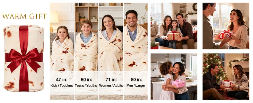 SeaRoomy Burritos Tortilla Blanket, Realistic Food Wrap Blanket Double Sided, Novelty Funny Tortilla Round Giant Soft Blankets (Beige, 47 inches)