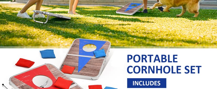 ROPODA Portable Cornhole Board Set,24x16 / 30×20in Corn Hole Games for Adults with 8 Bean Bags, Lightweight Aluminum Alloy Edging Cornhole Set for Outdoor Games, Beach and Tailgates