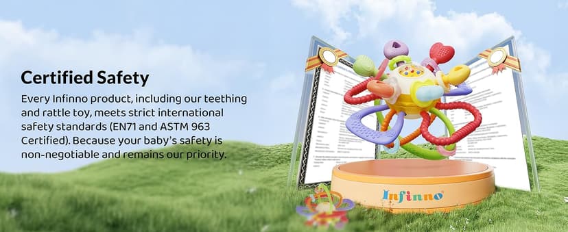 Baby Montessori Sensory Teething Toy - Safe, Multi-Functional BPA-Free Silicone Teether for Babies 0-12 Months - Teething Relief & Fun Play with Rattle - Perfect Baby Toys for Boys & Girls