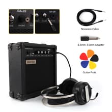 Demusea Electric Guitar Amplifier 20w Guitar Amp Practice Small Portable Travel Mini with Headphone Jack Aux Distortion Gain Treble Bass Volume Jack with 3 Meters Cable Audio Adapter Guitar Picks