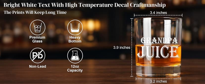 LIGHTEN LIFE Grandpa Juice Whiskey Glass Set 12 oz, Rocks Glasses Father's Day Ideas in Barrel Box, Unique Bourbon Glass Gifts for Men, Best Grandpas, Grandfather, Birthday, Christmas B0GWR6K4YN