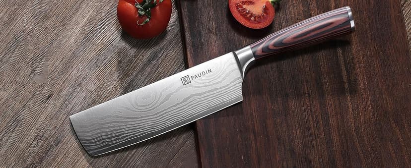 PAUDIN Nakiri Knife - 7" Razor Sharp Meat Cleaver and Vegetable Kitchen Knife, High Carbon Stainless Steel, Multipurpose Asian Chef Knife for Home and Kitchen with Ergonomic Handle