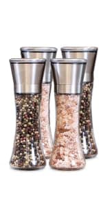 HOME EC Original Stainless Steel Salt or Pepper Grinder 1pk - Adjustable Ceramic Sea Salt Grinder or Pepper Mill - Tall Glass Spice Shaker - Spice Mill w/EBook B082V134CK