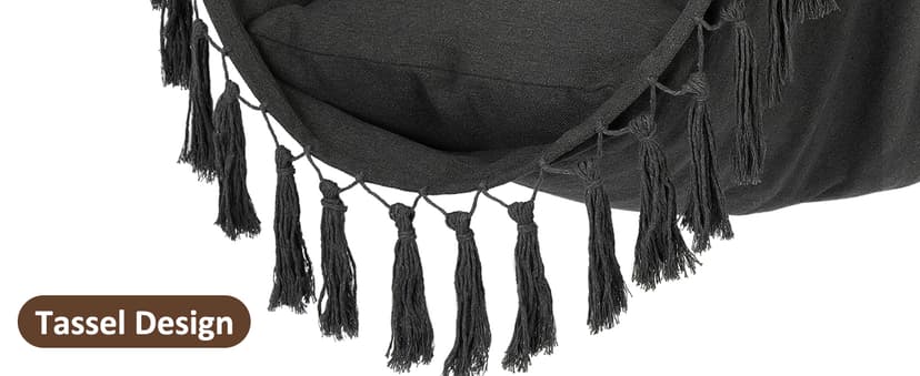 Y- STOP Hammock Chair Hanging Rope Swing, Max 500 Lbs, 2 Cushions Included, Large Macrame Hanging Chair with Pocket, Cotton Weave for Superior Comfort, Durability (Dark Grey)