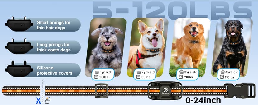 Bousnic Dog Shock Collar - 3300Ft Dog Training Collar with Remote for 5-120lbs Small Medium Large Dogs Rechargeable Waterproof e Collar with Beep (1-8), Vibration(1-16), Safe Shock(1-99) (Orange)