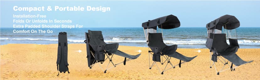 Folding Camping Chairs Canopy Outdoor: Sports Portable Beach Chair with Canopy-Lawn Beach Chairs with Umbrella for Adults-Camping Chair with Shade for Fishing Camp Heavy Duty (Casual, Grey)