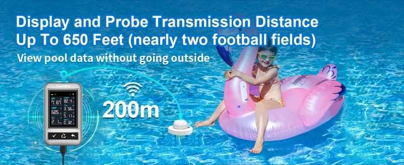 Smart Pool Monitor Pro, Digital Pool Water Tester for Chlorine/pH/ORP/Salinity/TDS/EC with App View, Electronic Pool Chemical Tester for Hot Tub & Spa